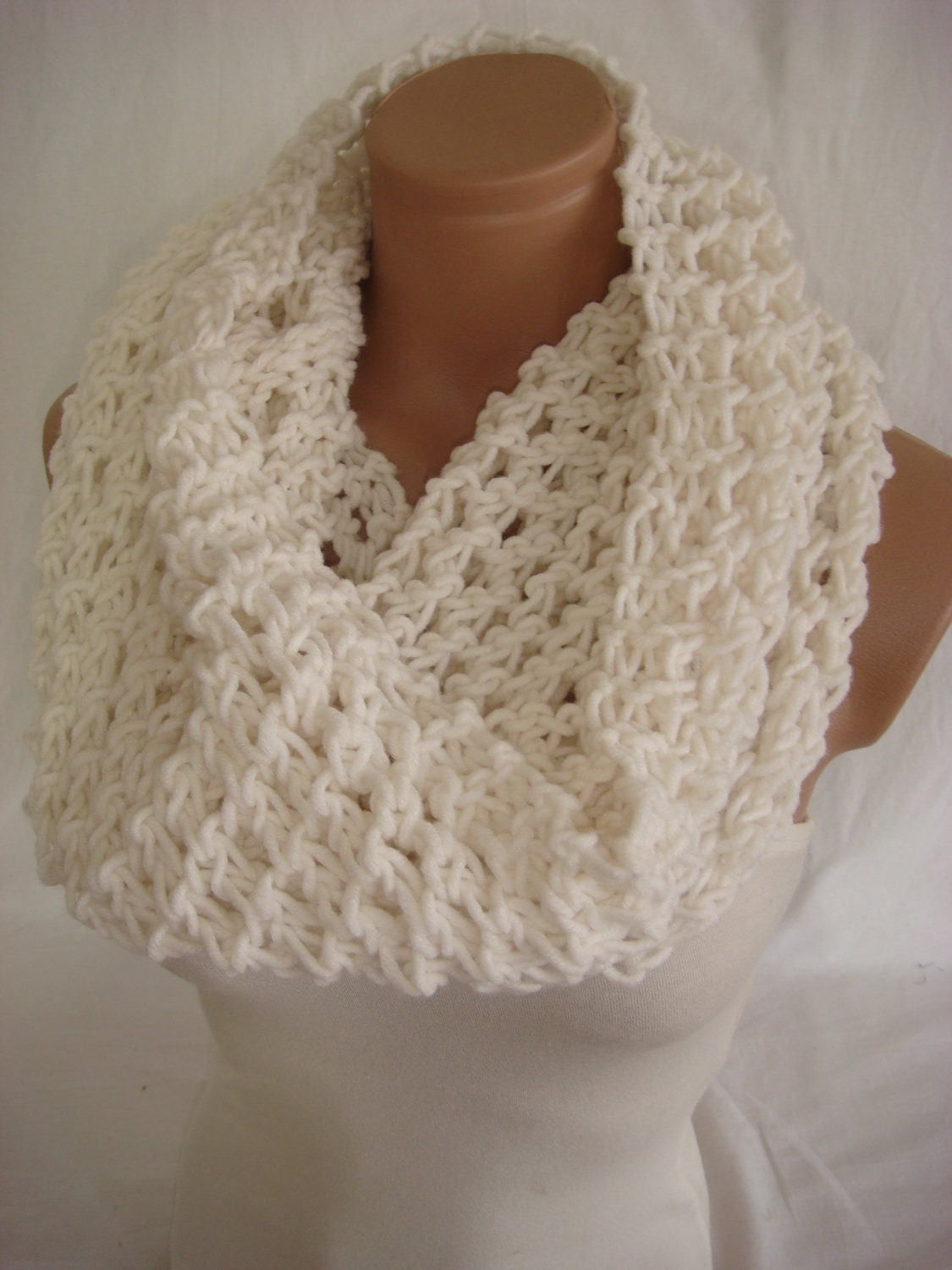 Hand Knitted Hooded Cowl/Scarf/Neck warmer (White) by Arzu's Style