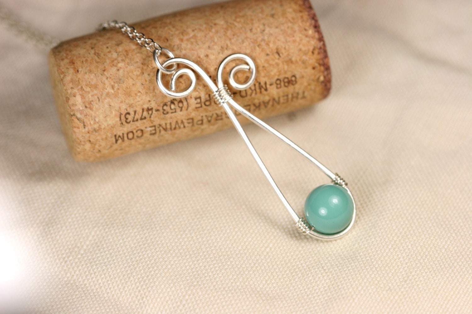 Green Turquoise Necklace Wire Wrapped Jewelry Handmade Sterling Silver Jewelry Handmade Swarovski Pearl Necklace Jade Necklace Green Necklac