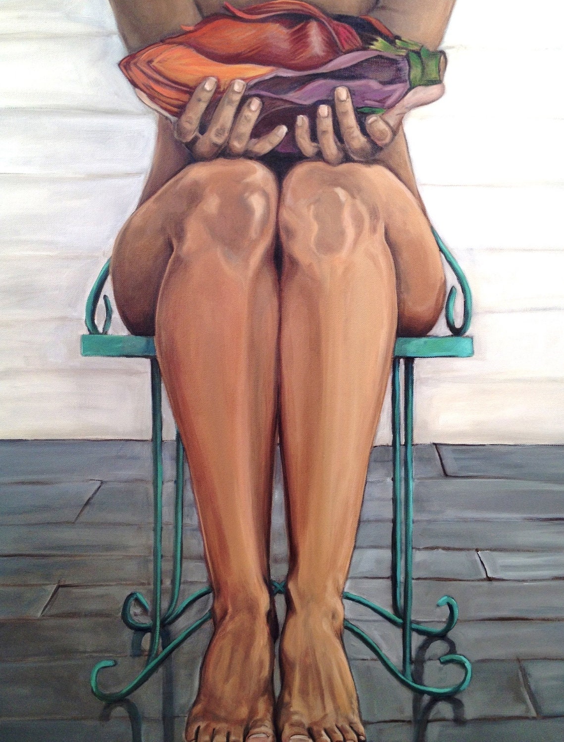 Figurative Nude Portrait "Flor", Stretched Canvas Giclee Print of Original Oil Painting, 8" x 10"