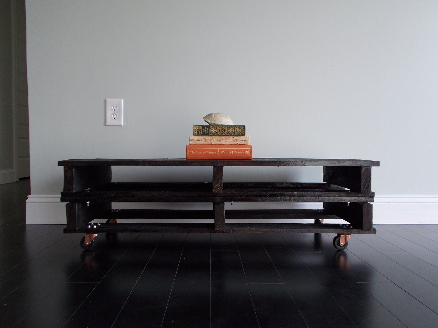 Very Dark Walnut Stained Pallet Coffee Table - Narrow
