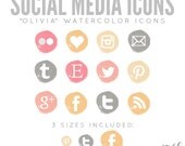 Watercolor Social Media Icons for Blog & Web - "Olivia" INSTANT DOWNLOAD
