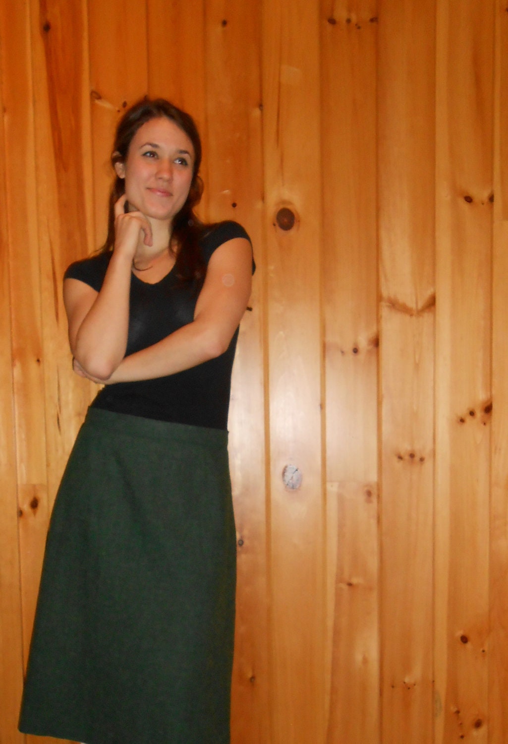 50s/60s Vintage Green Wool/Poly Skirt