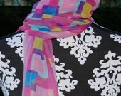 Color block scarf colorblock fuchsia pink blue yellow purple wrap pashmina shawl 100% silk