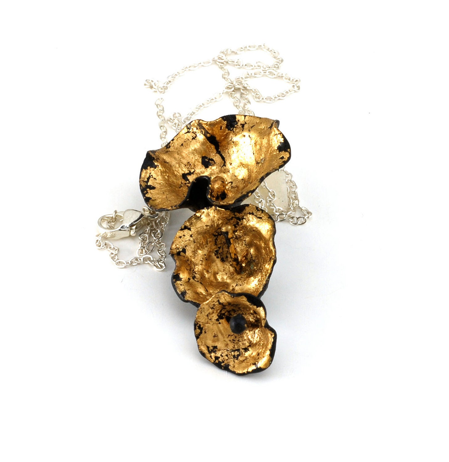 Black and Gold Triple Cluster Pendant with Sterling Silver Chain