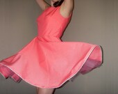 SALE. Pink Garden Party Dress with Lace Trimmings and Pink Tulle. Sundress. Peach, Coral, Melon. Medium. 1960 Vintage Reproduction.