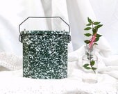 Vintage French Enamelware Lunch Pail Shamrock Green and White Granitware / French Decor / Farmhouse Decor