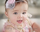 Baby Headband, Baby girl headband, Gray Shabby Headband, Flower headband, Baby bow, newborn headband, toddler girl