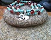 A Yogi's Heart is Courageous and Calm yoga pixie fairy Mala bracelet Om & heart charms