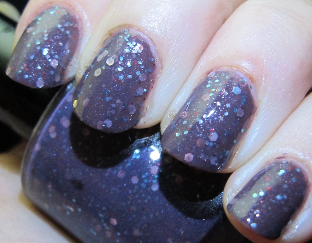 To the Edge of Night Nail Polish - MINI - deep aubergine with silver glitter