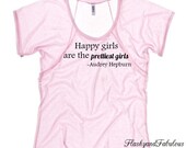 Pink Womens Shirt, Flowy Tshirt, Pink Shirt, Audrey Hepburn, Happy girls