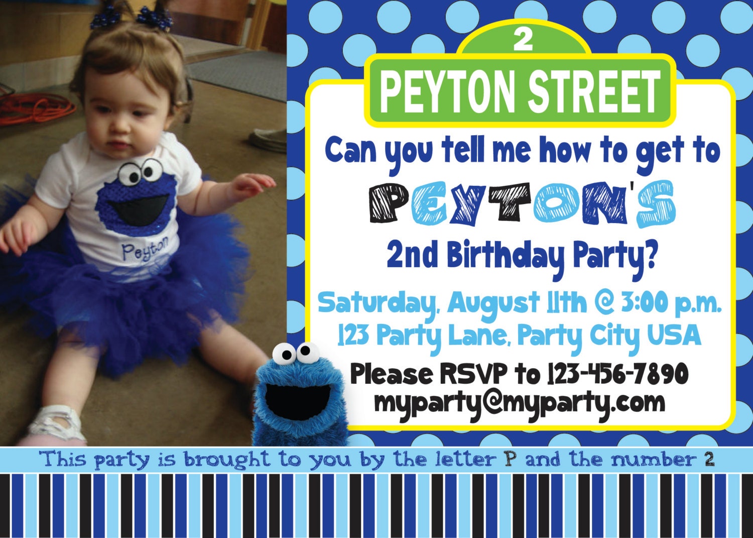 Cookie Monster & Sesame Street Birthday Invitation - Custom Digital File Il_570xn