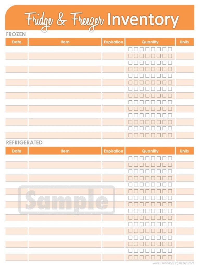 Fridge and Freezer Inventory Printable - Refrigerator Inventory - Freezer Inventory - INSTANT DOWNLOAD