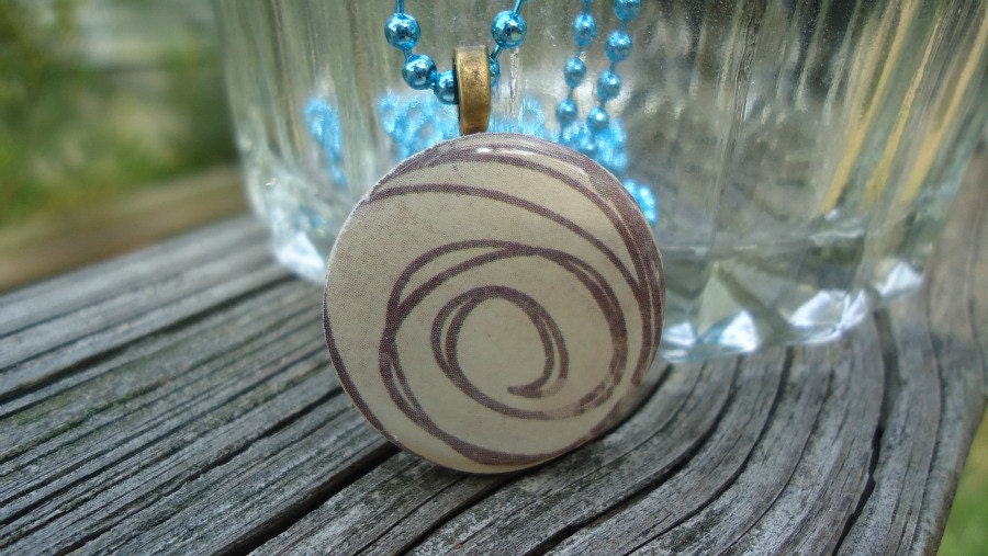 Brown Swirls With Tan, Wood Tile Necklace