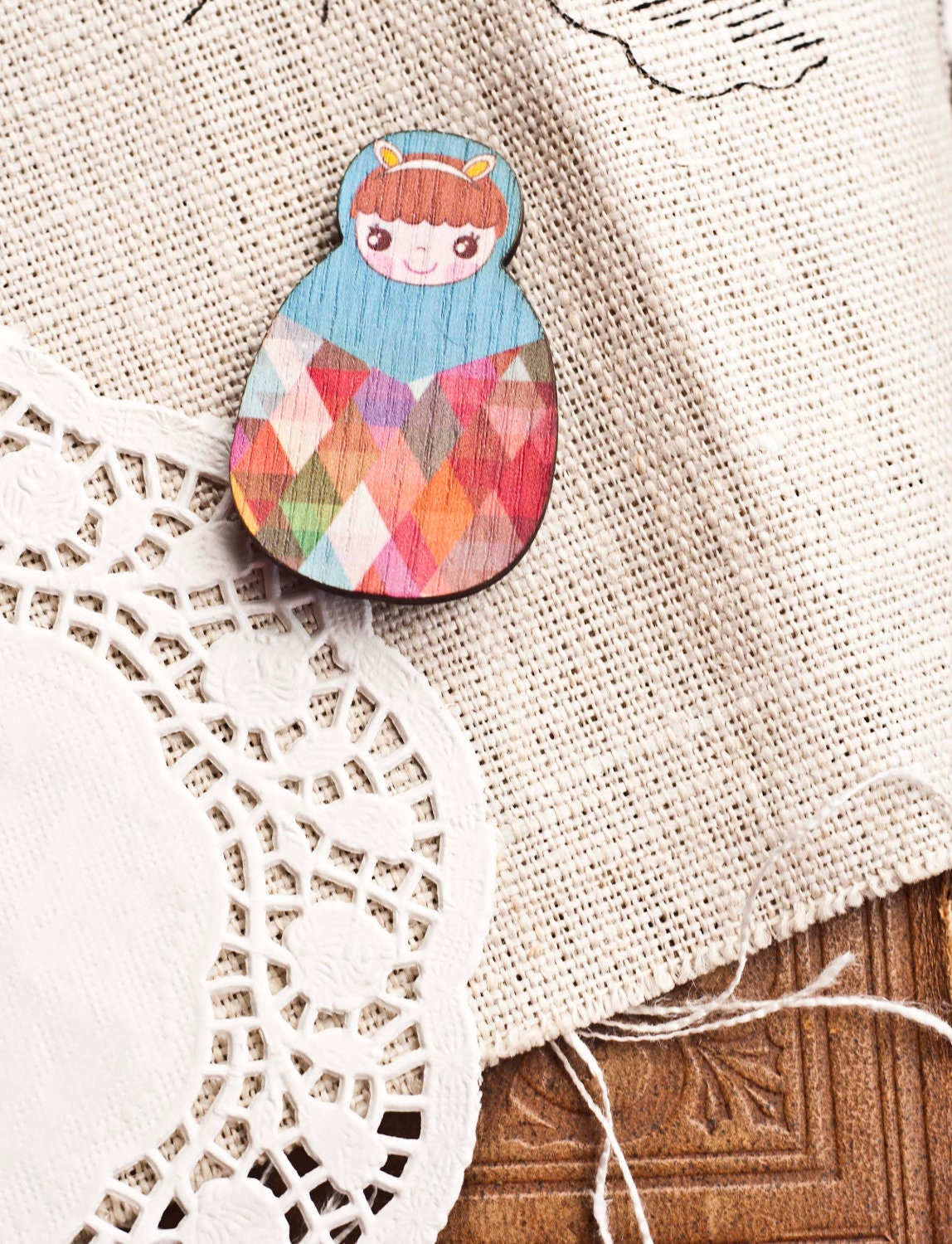 Geometric Babushka Brooch