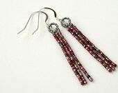 Drop Dangle Earrings Vintage Antique Repurposed Pink Fuchsia Metal Bead Sterling Silver by Lillian Fine Jewelry