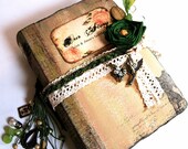 Peaches and green fairytale theme Wedding Scrapbook Guest Book Photo Album detachable silk boutonniere. - AsuitcaseOfmemories