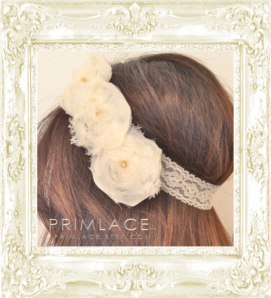 Shabby Chic Cream Flower Headband, Cream Headband, Vintage Baby Headband, Shabby Chic Headband (All Sizes Available)