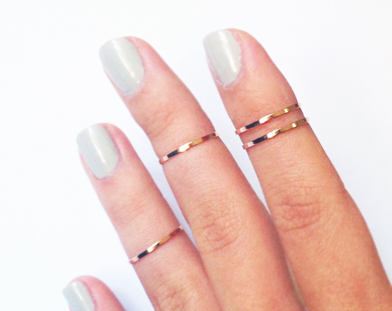 4 Above the Knuckle Rings - rose gold thin shiny bands - set of 4 stack midi rings