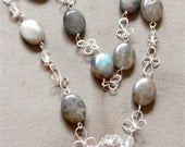Gemstone Necklace, Labrodorite Wire wrapped Jewelry Magnetic clasp, one of a kind silver necklace