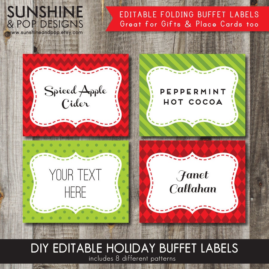 INSTANT DOWNLOAD - 8 EDITABLE Christmas Holiday Folding Buffet Cards, Food Labels, Place Cards - Diy Printable Pdf Gift Tag Il_570xn