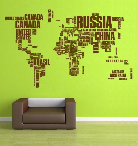 Extra Large 8' World Map Words Typography Travel Decal for Home, Dorm, Office, Living Room or Bedroom