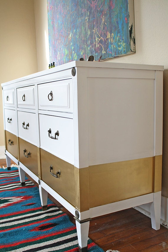 SOLD Gold Stripe Dresser