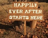 Happily Ever After Starts Here Customized Wedding Sign - Shabby Chic Rustic Style Wedding - Wedding Decoration - Rustic Wedding Signage