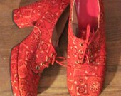 Awesome 1960's RED Bandana Print PLATFORM Shoes