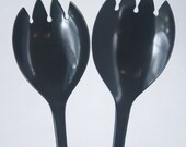Black Serving Utensils (Set of Two) - Serving Forks, Black Salad Spoons, Sporks, Scandinavian Dining Utensils, Modern Serving Spoons