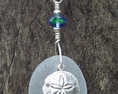 Beautiful White English Seaglass Pendant with Sand Dollar Charm