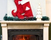 SALE 40% OFF - Set of 2 Christmas Stockings, Holiday Decoration, Xmas Boots and Tree