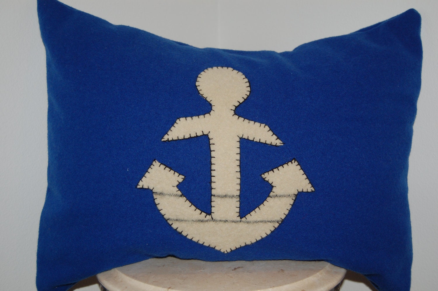 CUSTOM Woolen Colors Nautical Boat Anchor Sail Square Throw Pillow Shabby Chic Handmade Upcycled Vintage Pendleton Wool Blanket 14 x 14