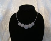 Hand Sewn Gray Fabric Rosette Necklace with Platinum Chain Bridesmaids Wedding