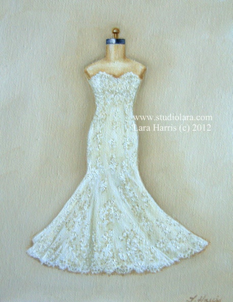 As seen on Style Me Pretty: CUSTOM Wedding Dress Illustration Painting in OIL by LARA 11x14 Bridesmaid Maid of Honor