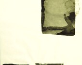 Original abstract art ink drawing on paper A2 -Two Blocks-ink dark/black and white/contemporany art/modern/ink wash/sepia grey gray