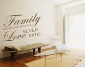 39"x59" (X Large) - Family Where Life Begins And Love Never Ends - Inspirational Family Wall Decal Quote Home Removable Wall Decor
