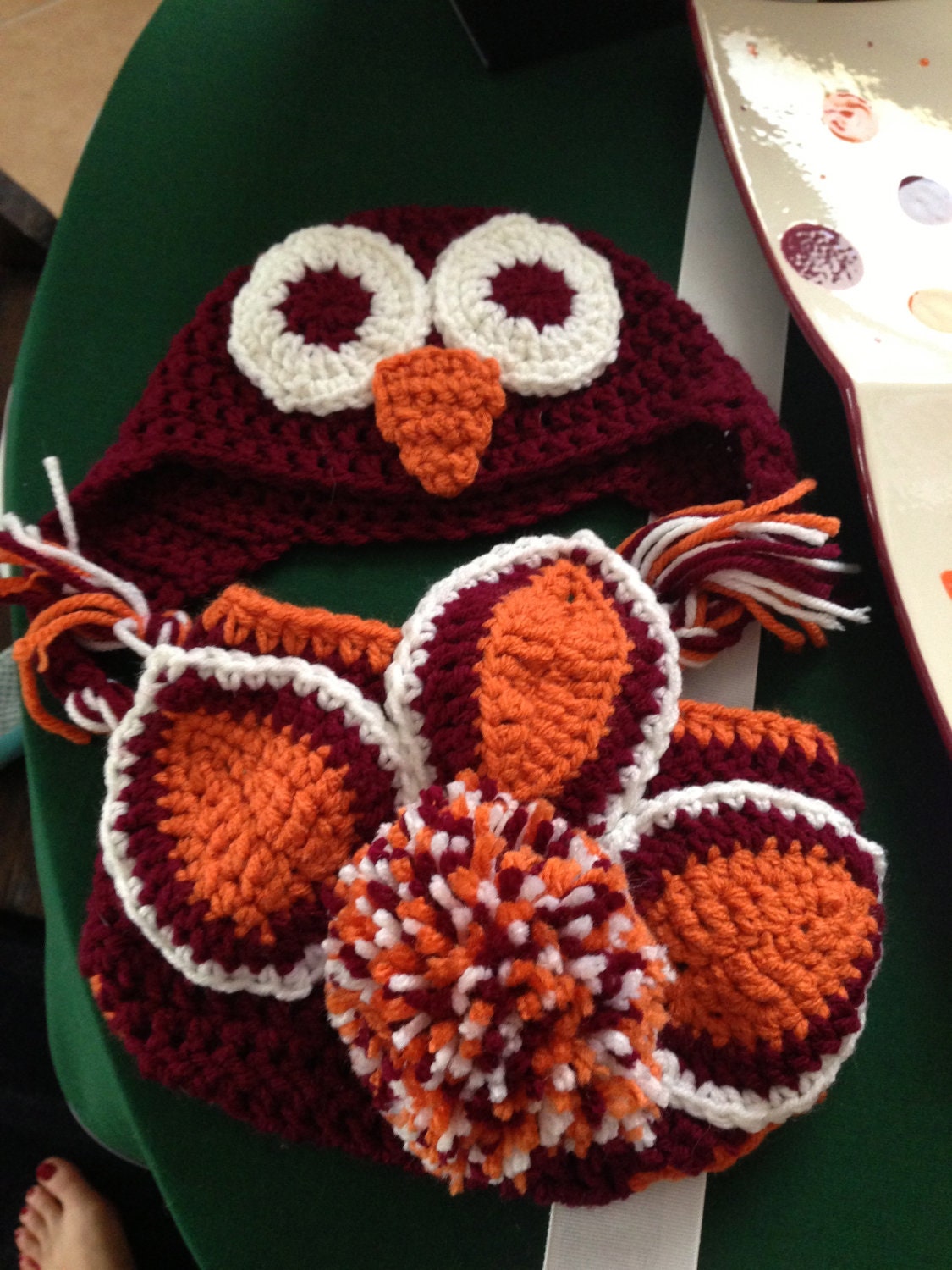 Hokie Diaper Cover and Hat with earflaps