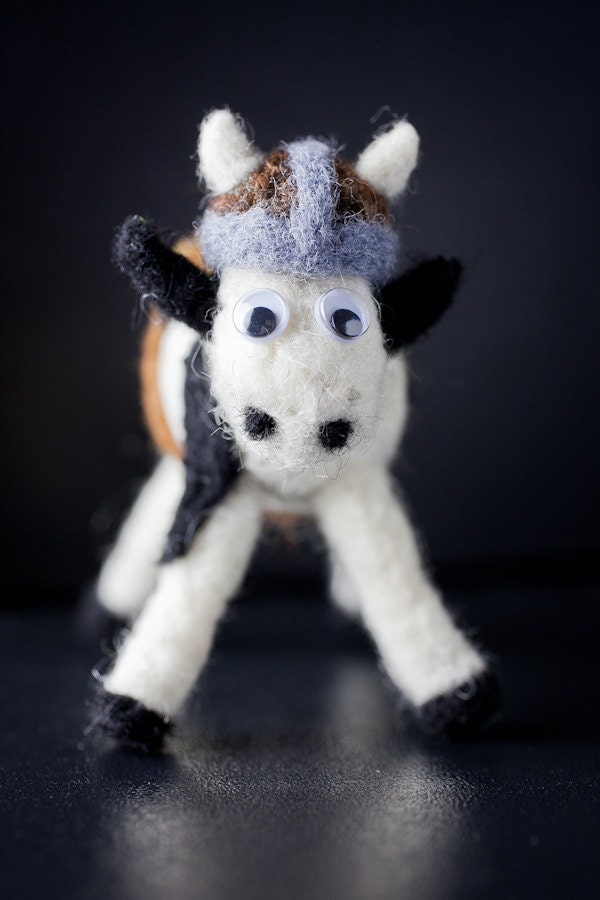 Vignar the Battle Bovine, Needle Felted Fiber Art Soft Sculpture