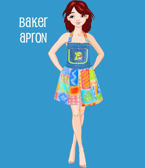 Womens Kitchen Apron Baker Cooking Custom Recycled Denim Reversible Hostess