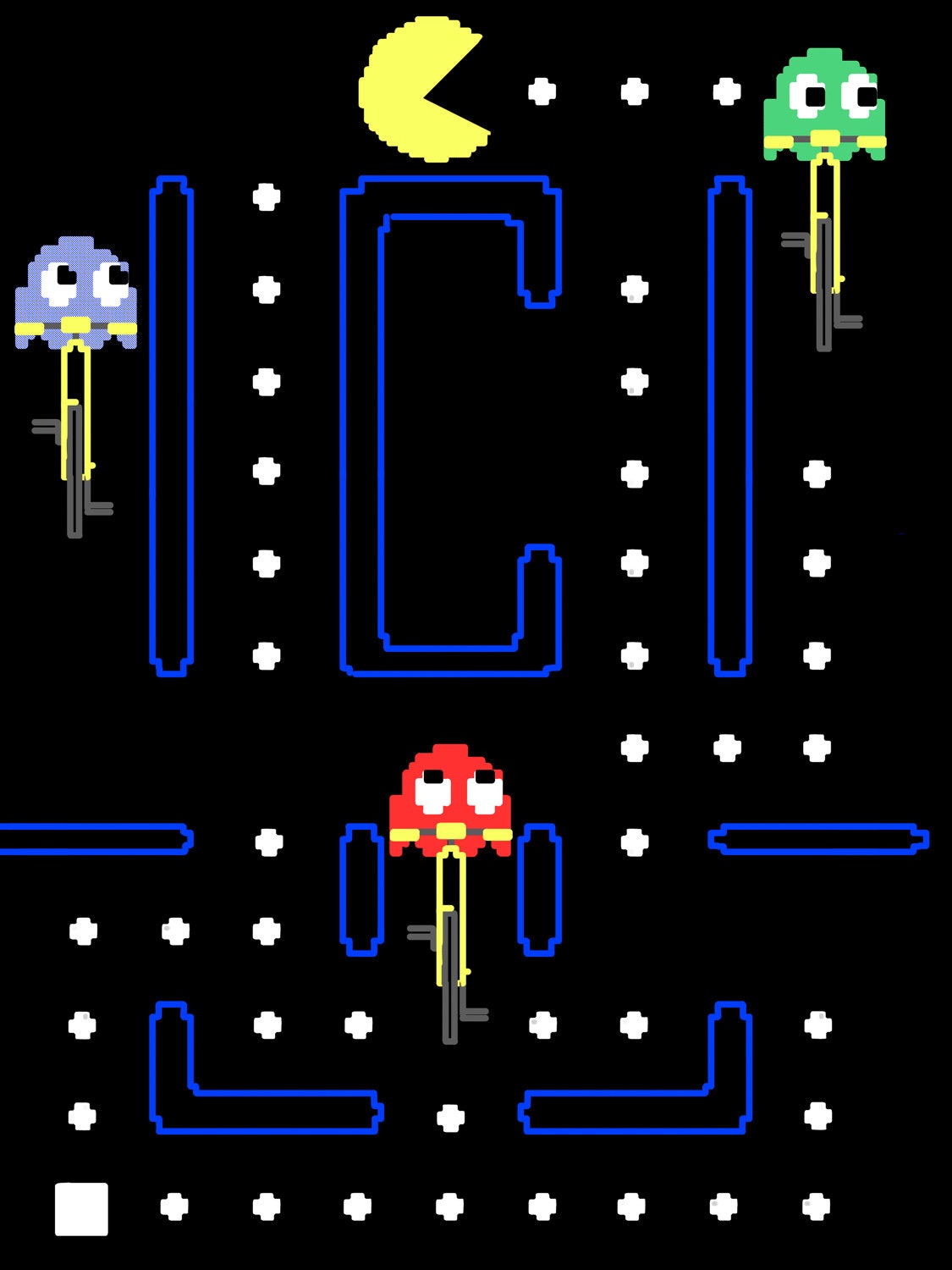 Videogame Poster, Pac Man, Geekery, Nintendo, Pixel Art, Bicycle Print, Art Poster, 18 x 24