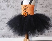 Orange and Black Witch Tulle Tutu Dress-up Halloween Costume Bird Cage Veil Dress Disney Tutu Children Toddler Infant Custom Crochet