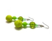 Green Earrings, Saint Patrick, Green, lime, opal, light, glitter, iridescent, sale, jewelry, earring, handmade. E26 - Mimok
