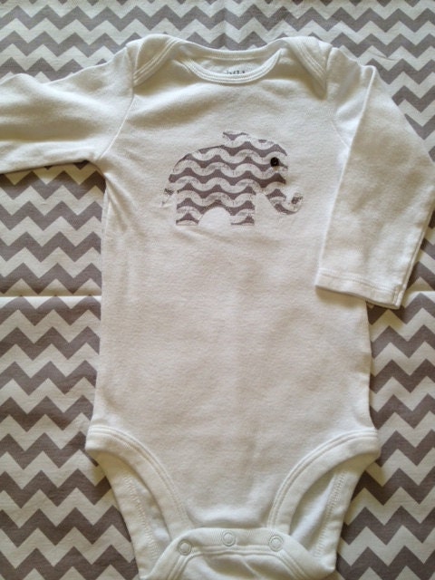 Long Sleeve Applique Onesie with Delightful Grey Elephant