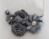 Nix - slate grey felt necklace with metallic beads and accents and with sterling silver chain - New Shop - SALES - Perseidas