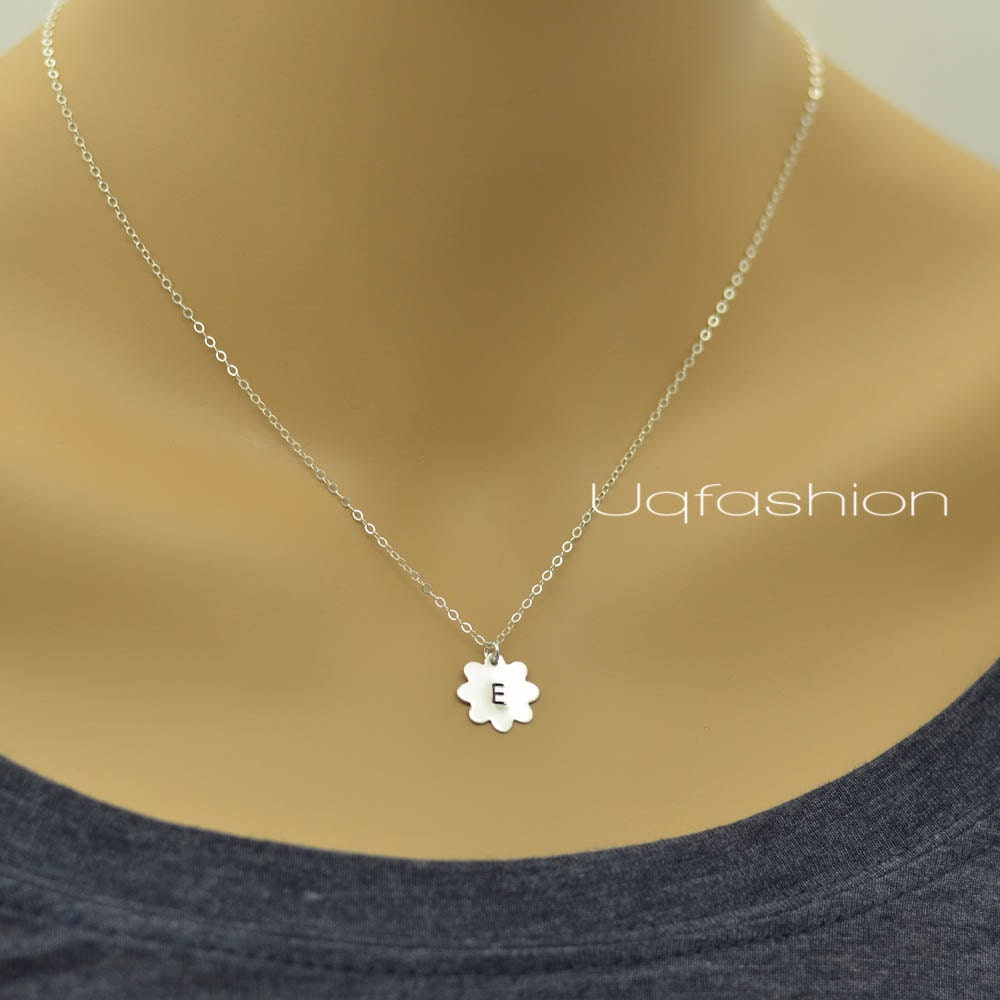 Flower Initial Necklace, Custom Monogram Necklace, Children Jewelry, Flower Girl, Charms, Kids, Christmas Gift