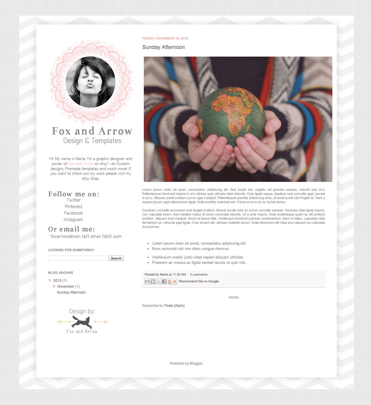 Chevron and Pink Premade Blogger Template