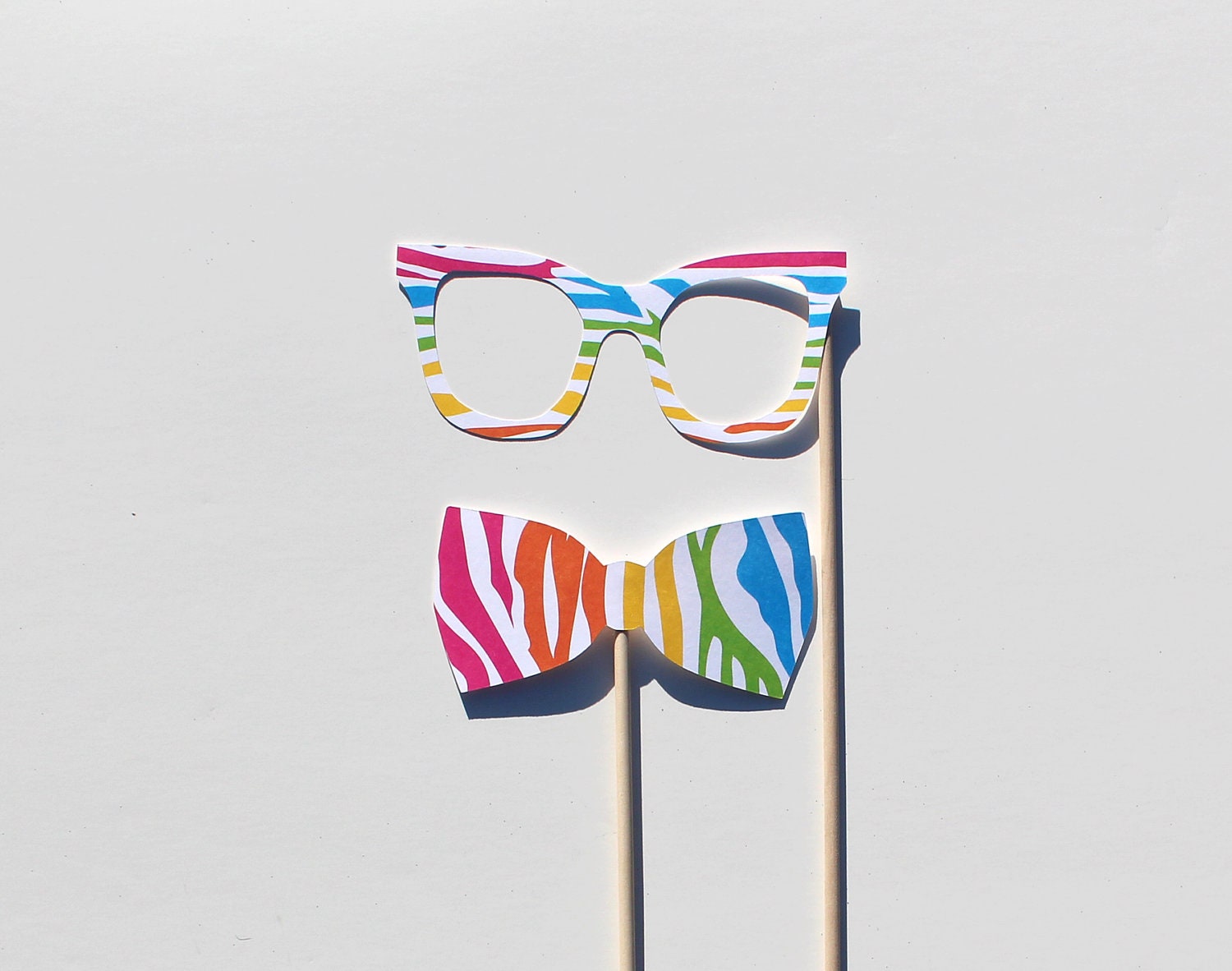 Best Photo Booth Props - Rainbow Zebra Print Glasses and Bow Tie Photobooth Props
