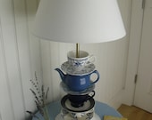 Four Blues Teacup Lamp with French Blue Teapot