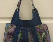 Denim and Purple Paisley Pleated Purse with Piping