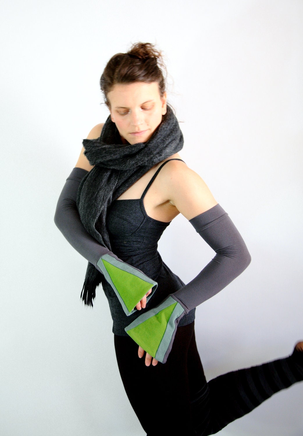 Long arm warmers- grey and green
